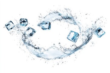Ice Cubes Splash in Crystal Clear Water in Dynamic Motion