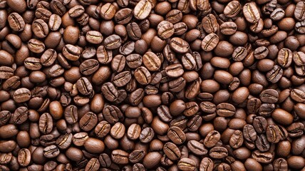 Close-up of roasted coffee beans texture, featuring rich brown hues and aromatic details.