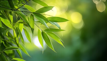 Obraz premium Lush Bamboo Leaves, Sunlight, Forest, Nature