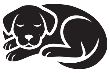 Fototapeta premium Black Puppy Sleeping Curled Up Silhouette Vector Style Drawing
