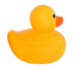 Bathroom rubber duck on a white background. ...bird, toy, yellow, fowl, animal, cutout, cut, out,