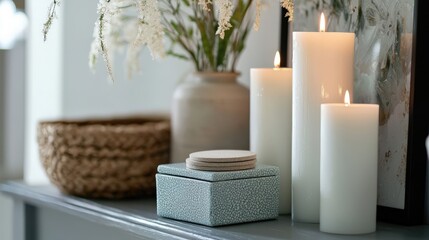 Serene Home Decor Stylish Candles and Coastal Accents