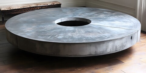 Fototapeta premium Large Circular Concrete Coffee Table with Central Hole Modern Industrial Design