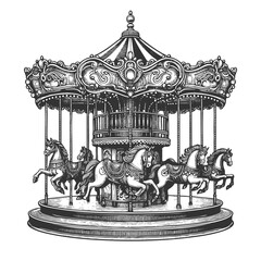 Vintage Carousel with Horses vector illustration