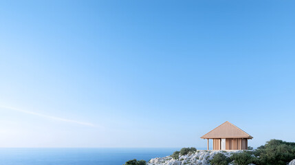 Global wellness tourism. serene yoga pavilion on hilltop with panoramic ocean views