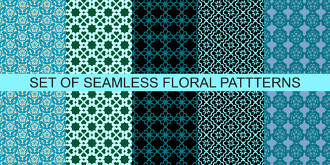 Print Blue green color Elegant Trendy Geometric floral seamless patterns background graphic ornaments Vector tile pattern, Lisbon Arabic Floral Mosaic, floral pattern for wallpaper, fabric, textile.