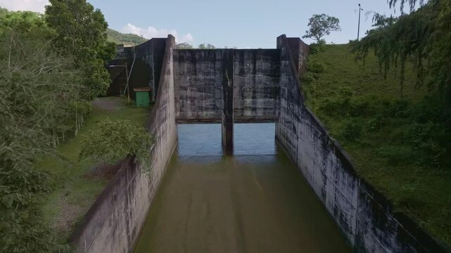 Drone view of Hatillo dam, Cotui, Sanchez Ramirez Province, Dominican Republic