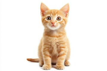 Adorable Orange Kitten Posing - A cute orange tabby kitten sits and looks directly at the camera against a white background