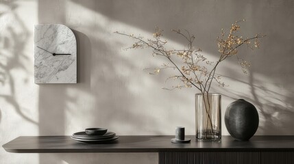Modern Minimalist Home Decor Marble Clock, Dried Flowers, and Stylish Accessories