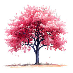 Obraz premium Cherry Blossom Trees blossom illustration watercolor isolated on a transparent background, generative ai