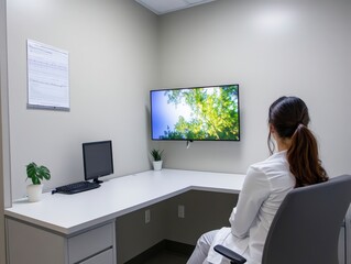 Modern Doctor's Office with Relaxing Nature View on Screen