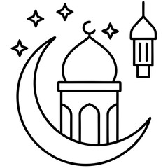 Eid al fitr icon line art coloring book page for children's vector art illustration