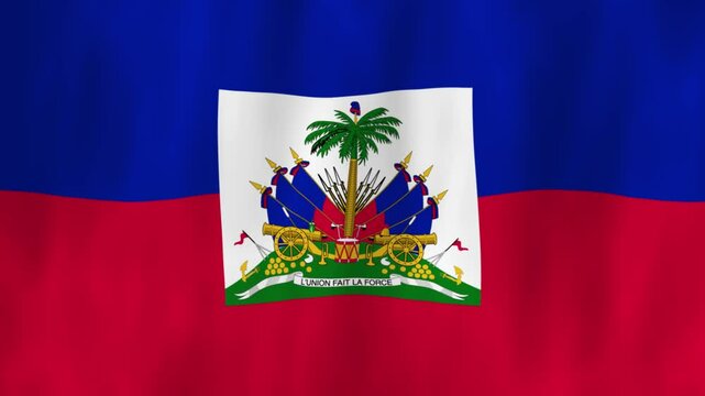 Haiti flag country animation 3D symbol design waving in wind movement national patriotism world culture emblem banner republic Caribbean blue red stripes white