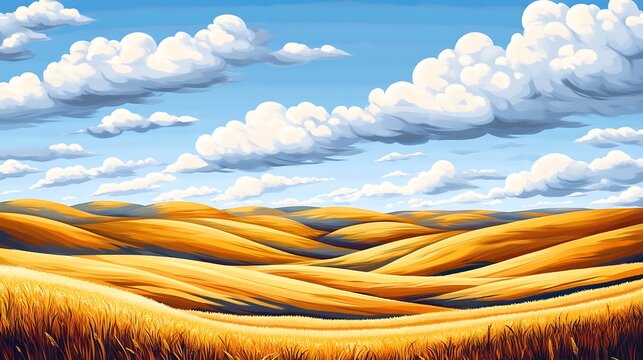 Golden Hillscape Under a Summer Sky