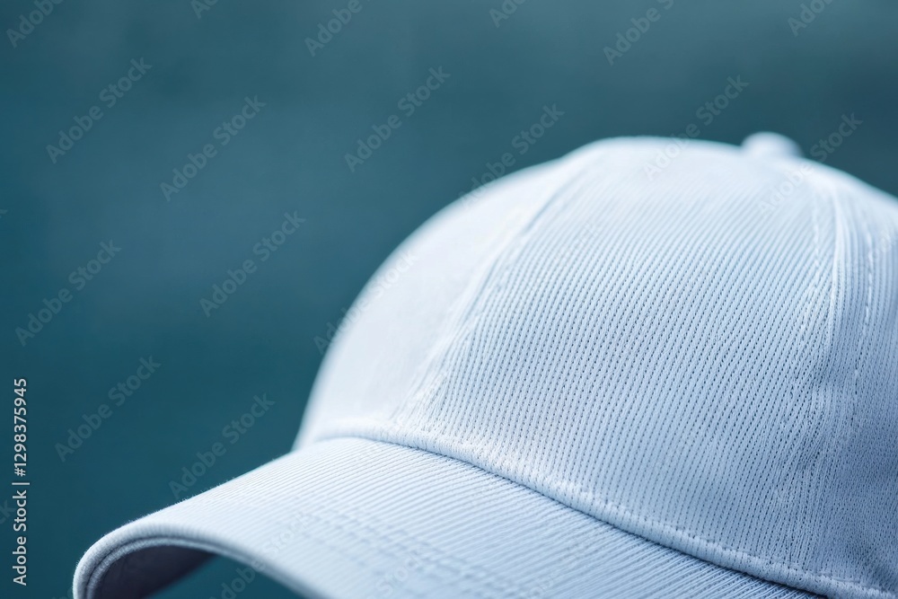 Poster light blue cap resting against a textured background on a sunny day