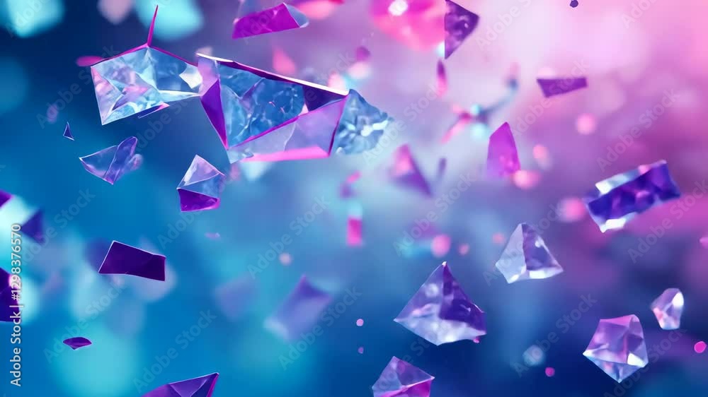 Wall mural fractured jewels: abstract design with sparkling, fragmented crystal shards floating against a vibra