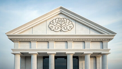 Obraz premium Classical Architecture with Brain Design Emblem on Pediment of Modern Structure