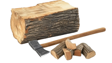 axe and firewood isolated on a white background