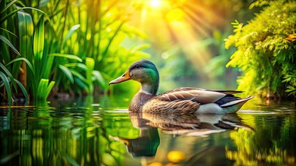Obraz premium Capture the tranquility: crested ducks on a calm pond, a perfect garden bird photography moment.