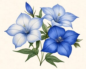 Blue Flowers Bouquet. Floral design element for invitations/greetings over plain, off-white background