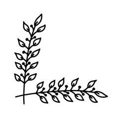 Fototapeta premium Hand-Drawn Botanical Corner Element, Minimalist Doodle Floral Design for Invitations, Stationery, Crafts, and Scrapbooking. Vector illustration