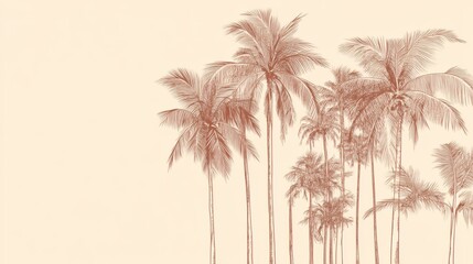 Palm Trees, Beige Background, Tropical Scene