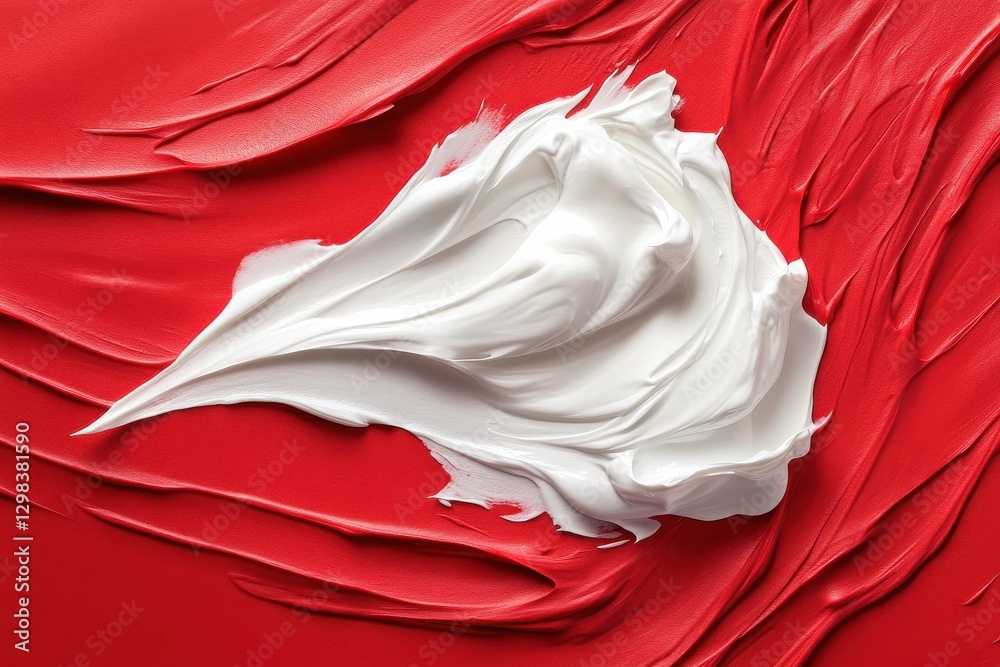 Poster white cream texture on vibrant red background used for artistic decoration and design