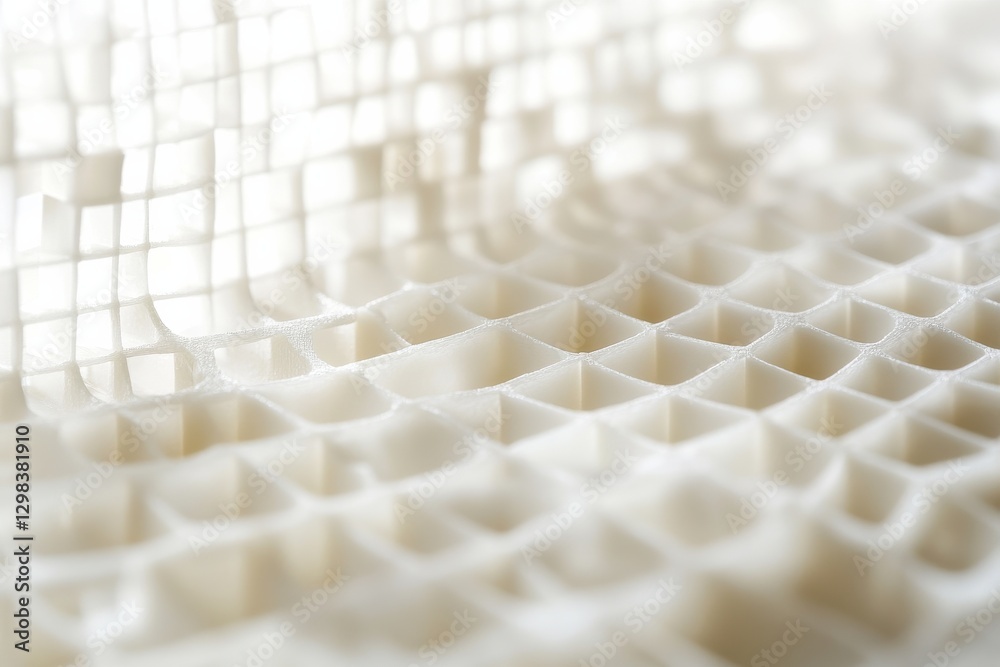 Poster Textured surface showing intricate geometric pattern of a white material with a 3D grid design