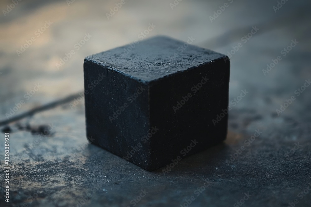 Aufkleber black cube resting on a textured surface in soft natural light during the early morning