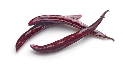 Fresh red chili peppers arranged artistically on a white background, highlighting their vibrant color and texture