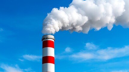 Factory smoking; pollution into the air; clear, bright sky. Environment use