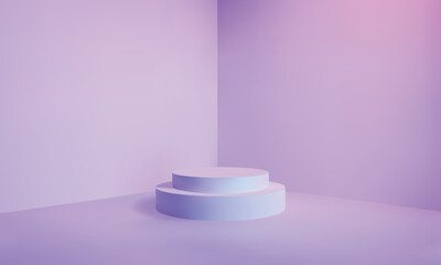 Modern Minimalistic Purple Gradient Background with Circular Podium, Studio Display for Product Showcase or Event or Luxury Presentation, Soft Lighting, Branding, Advertising, 3D Illustration.