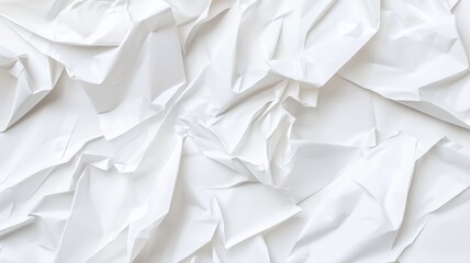 Obraz premium Crumpled white paper texture creating a dynamic abstract pattern with folds and creases.