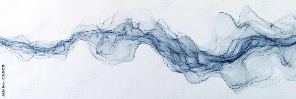 Poster Abstract flowing lines create a soft wave pattern with shades of blue on a light background. Generative AI