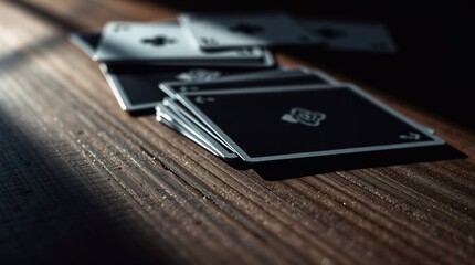 Playing Cards Scattered on Wooden Table