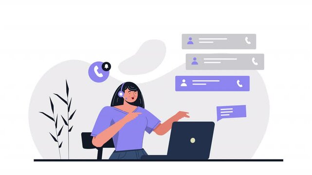 A flat character animation showcasing a telecaller assisting customers effectively.
