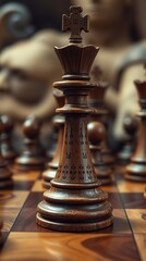 Fototapeta premium Chess Pieces on Board in Dramatic Light