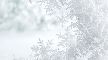 Delicate snowflakes in focus create a serene winter wonderland background, perfect for seasonal designs.