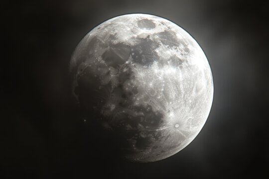 Close-up shot of a full moon surrounded by clouds