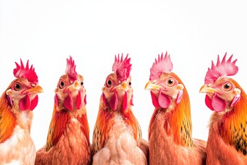 A group of chickens standing together, natural behavior