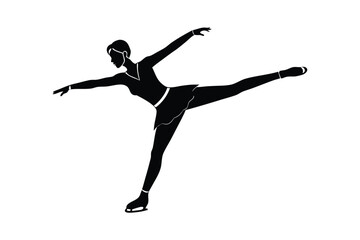 Silhouette of an ice skater in mid-spin action vector art illustration.eps