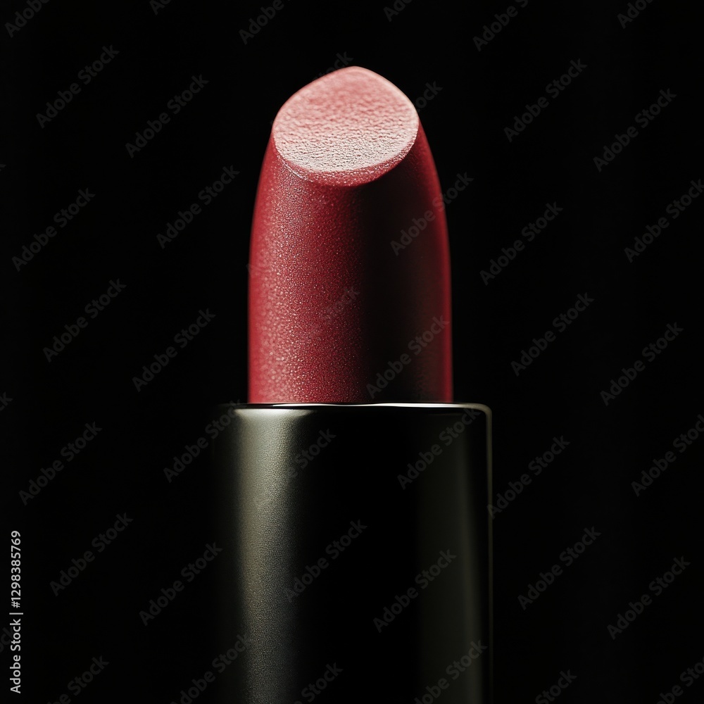 Aufkleber close-up view of a red lipstick against a dark background showcasing its texture and shape, emphasiz
