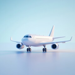 Obraz premium white toy airplane on a light blue background.