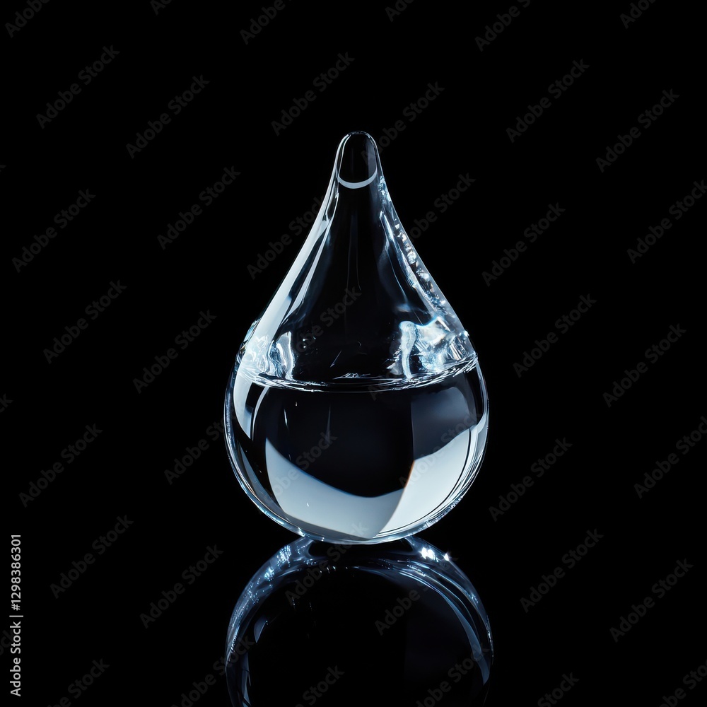 Poster reflection of water droplet in clear glass on black background showcasing simplicity and elegance at