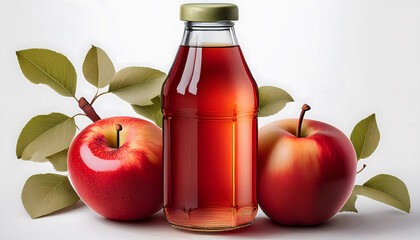 Red Apple Juice in bottle isolated on white background