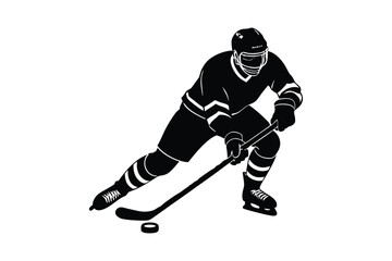Obraz premium Silhouette of a hockey player in action vector art illustration1.eps