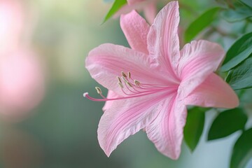 A close-up shot of a pink flower with green leaves, great for use in floral or nature-themed designs
