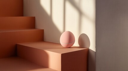 Soft Pink Egg Shaped Object on Minimalist Staircase in Natural Light