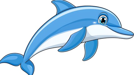 Obraz premium Cartoon dolphin swimming against white background; use in children?s books/education