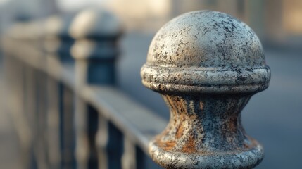 Close-up shot of a metal fence post with rusty details